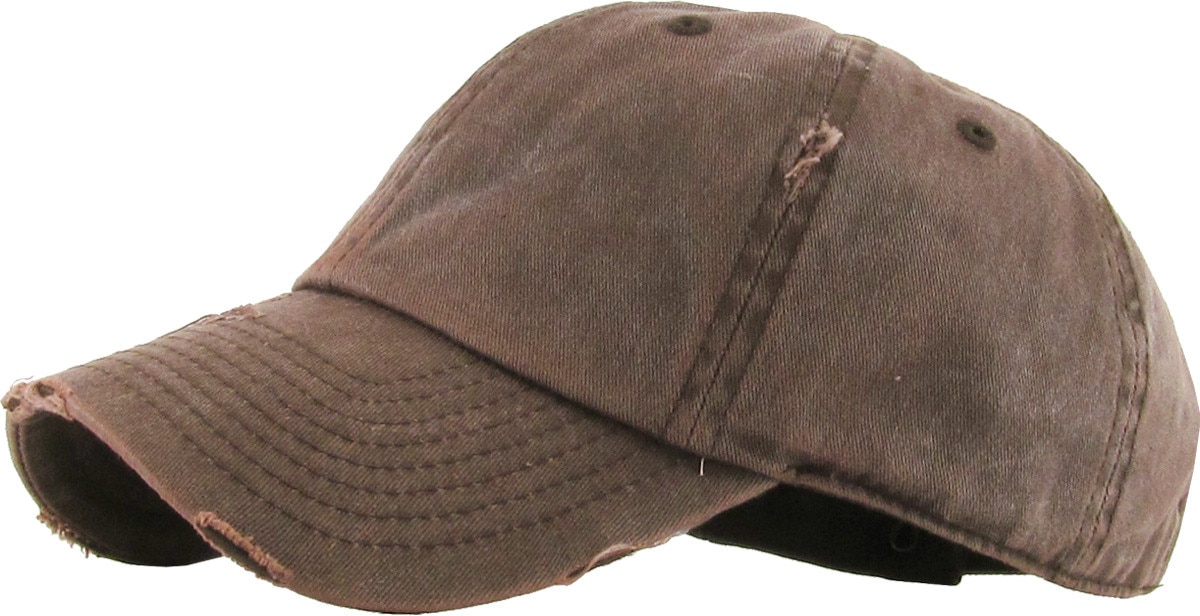 Pigment Washed Brown Distressed Vintage Baseball Cap Side View